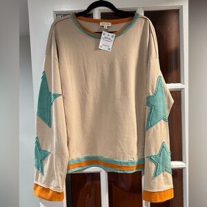 NWT Sage & Fig French Terry Star Applique Patch Pullover Top